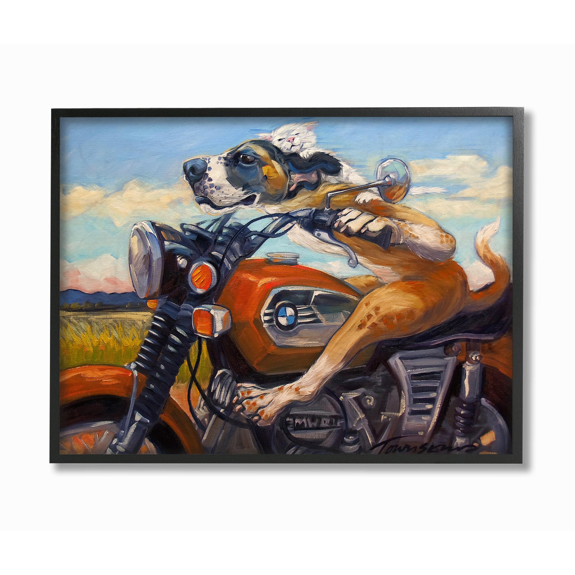 Stupell Industries Dog And Cat on a Red Motorcycle Road Trip Painting in Frame Wall Art